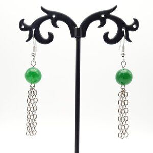 Green Aventurine Chakra Healing Gemstone Dangle Chain Earrings Handmade Jewelry